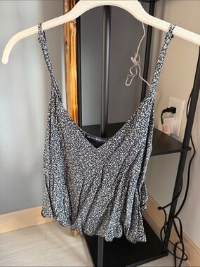 Brandy Melville Navy Blue Floral Ruffle Cami